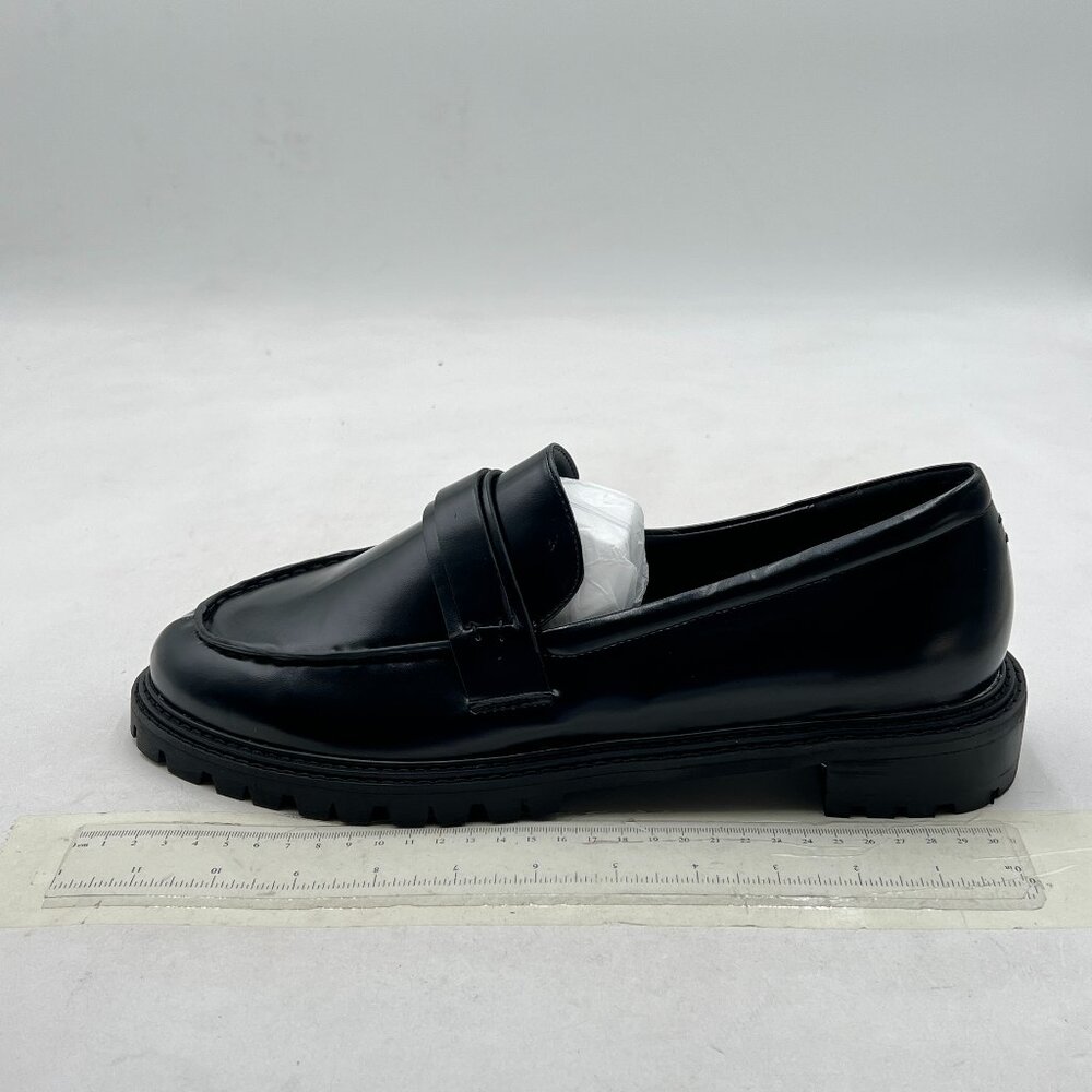 Black Women's Low Chunky Heel Round Toe Platform with Lug Sole Casual Loafers